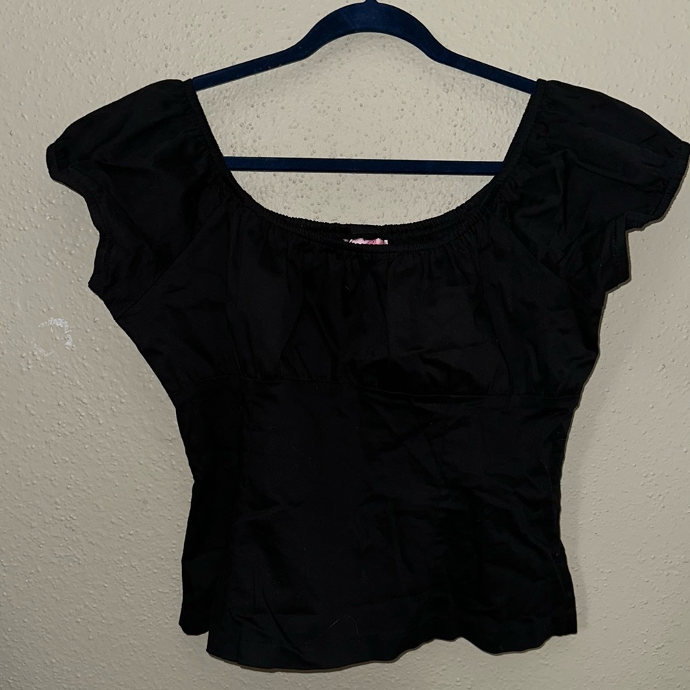 Pinup girl clothing Peasant top 2XL black old style